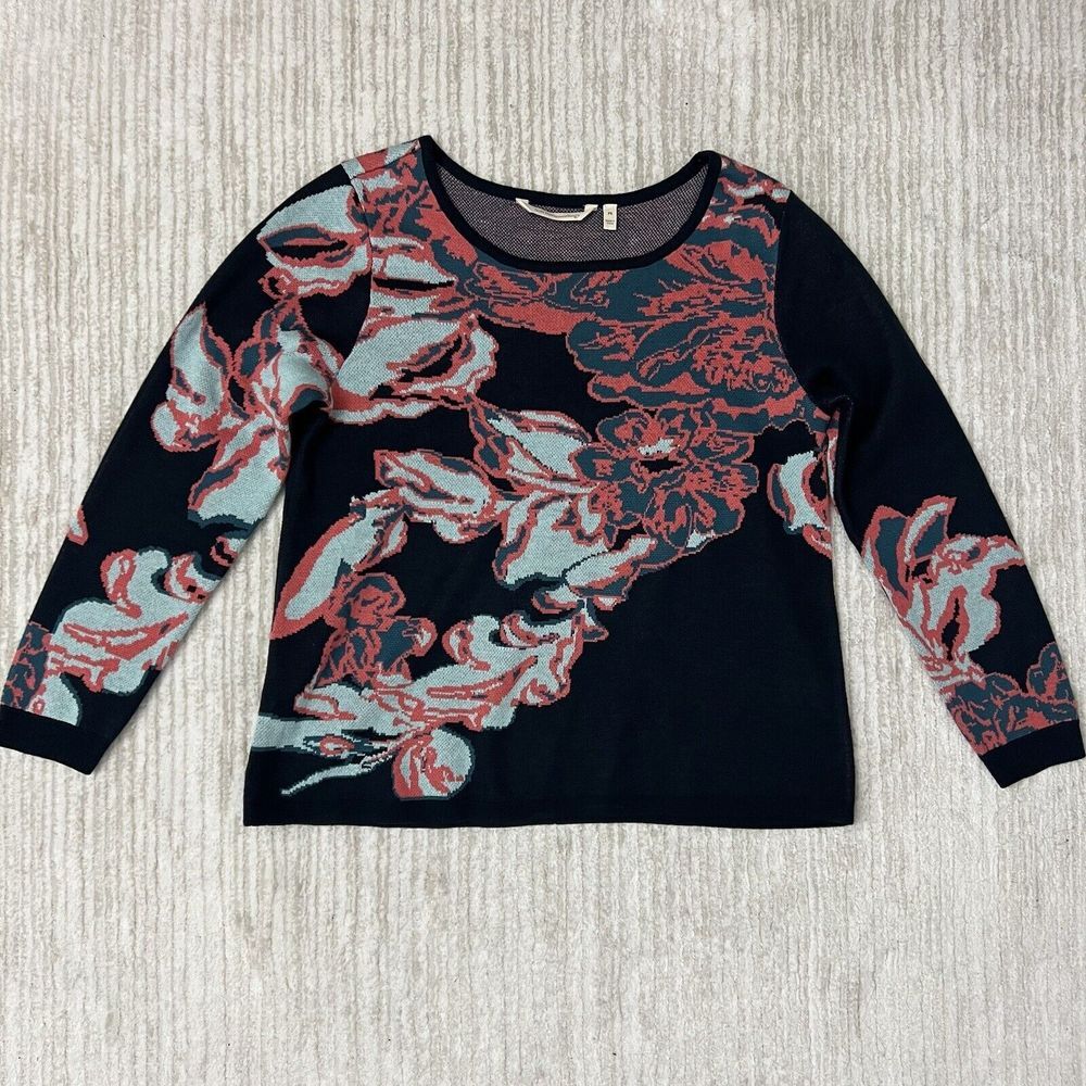 Soft Surroundings Sweater Petite Small Navy Pink Seeds of Spring Tunic‎ Pullover
